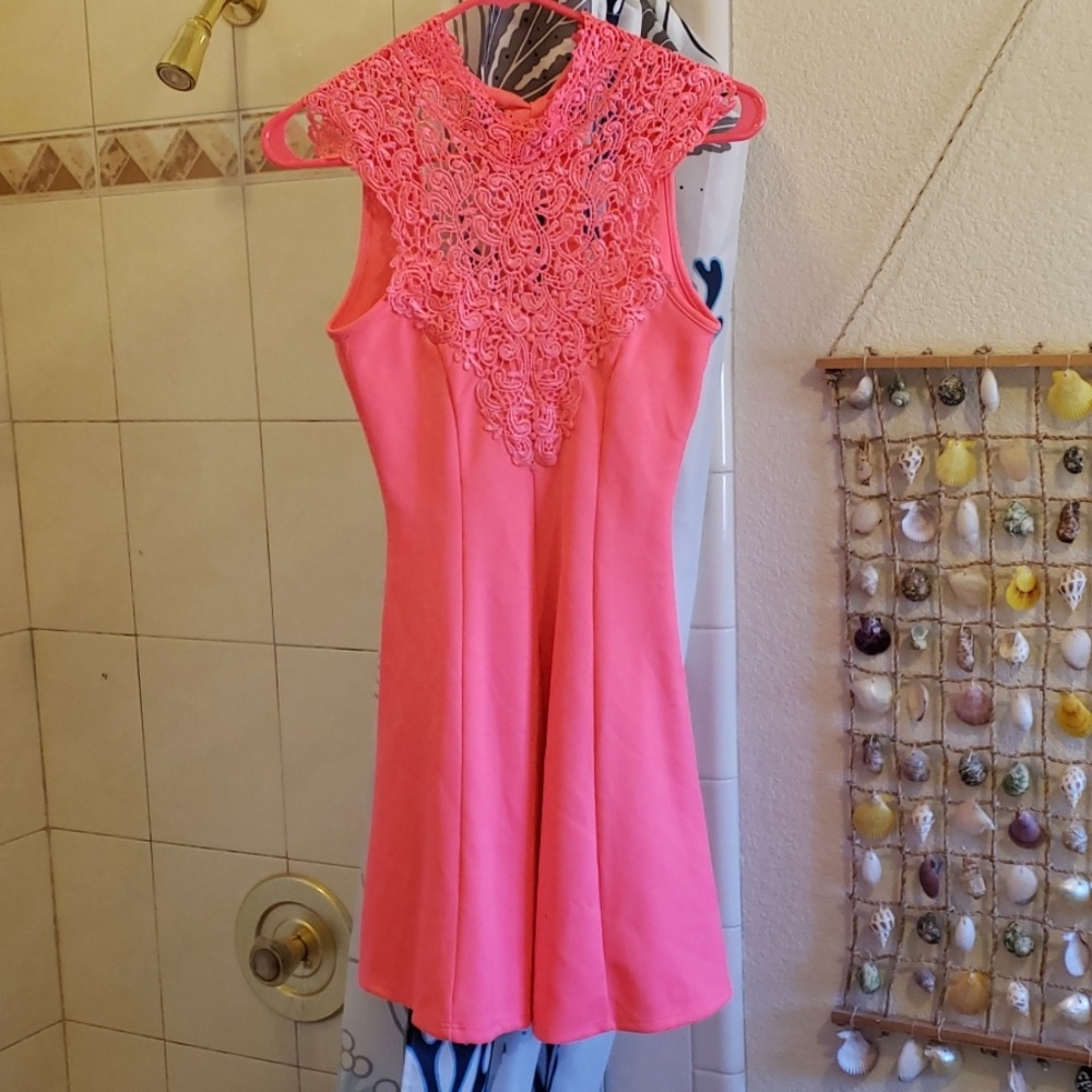 Bright Pink Lace Tie-Up Dress